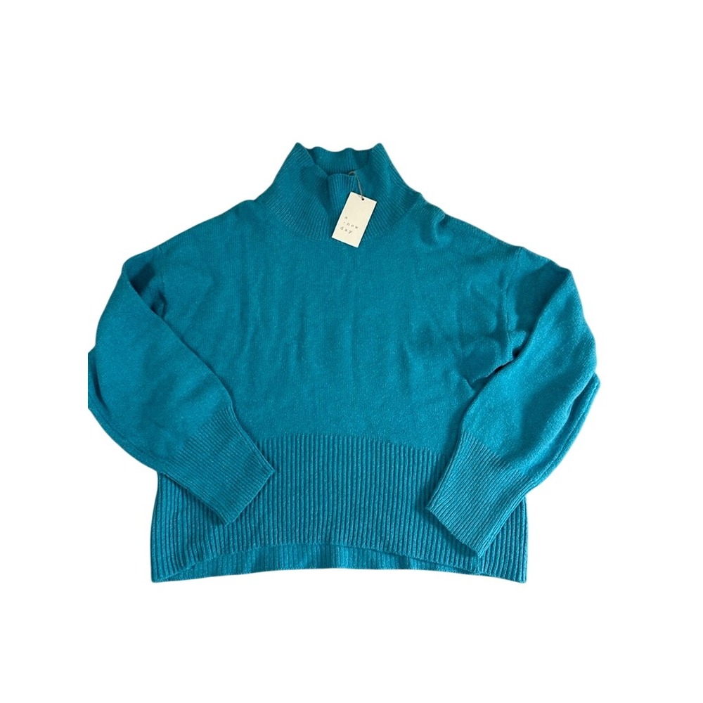A New Day Teal Blue Turtleneck Ribbed Knit Pullover Sweater Womens Size L NEW